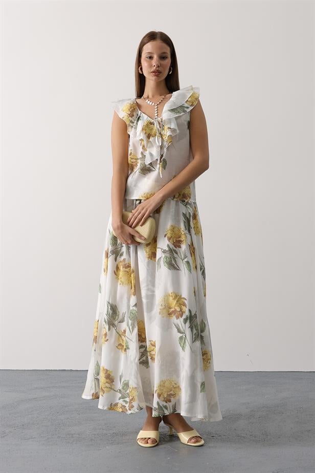 RYN FLOWER PATTERN MAXI SKIRT - Yellow - Zongolica