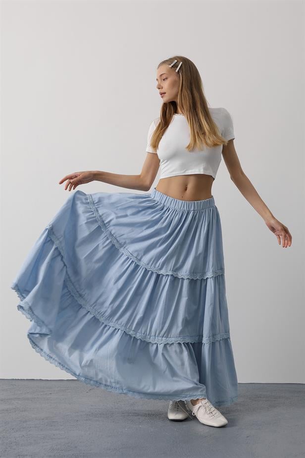 RYN Lace Detailed Skirt - Baby Blue - Brovary