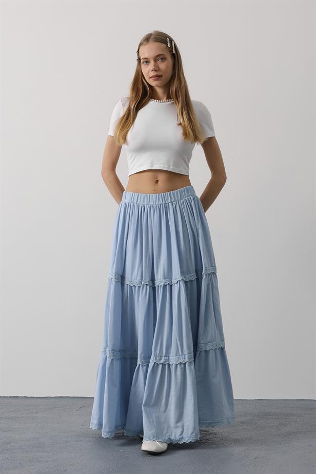 RYN Lace Detailed Skirt - Baby Blue - Brovary