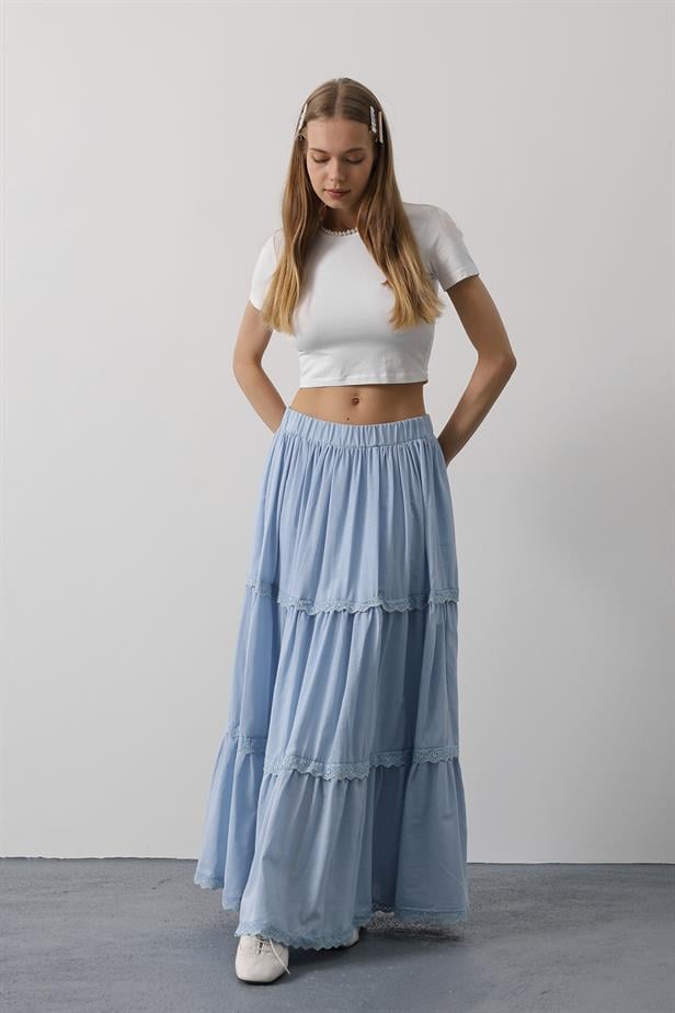 RYN Lace Detailed Skirt - Baby Blue - Brovary
