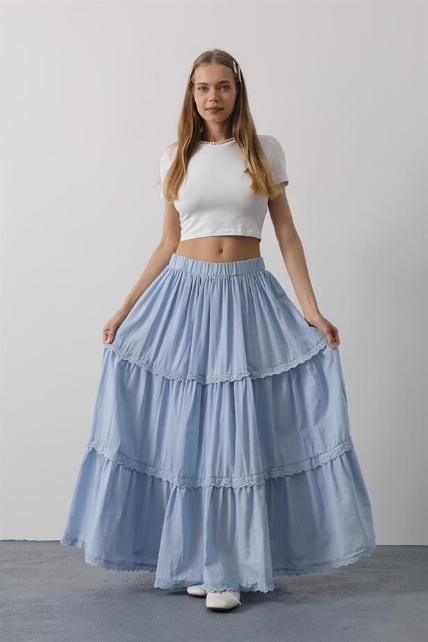 RYN Lace Detailed Skirt - Baby Blue - Brovary