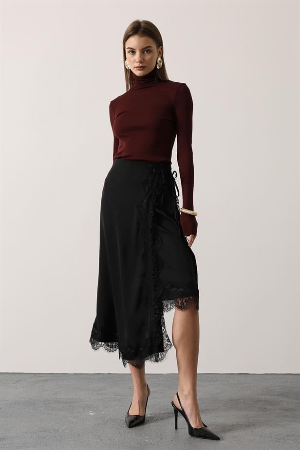 RYN LACE-TRIMMED SATIN SKIRT - Black - Heerhugowaard