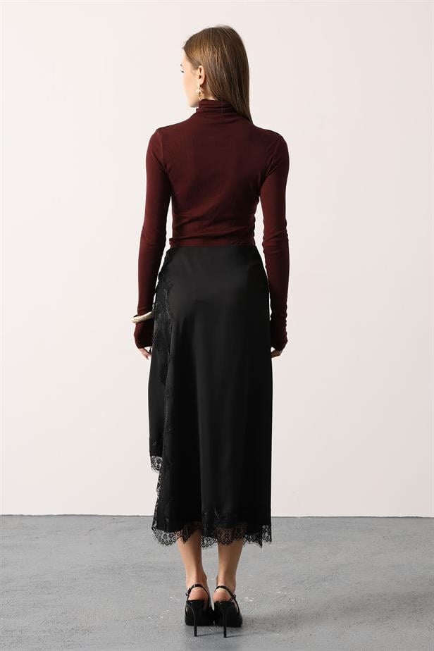 RYN LACE-TRIMMED SATIN SKIRT - Black - Heerhugowaard