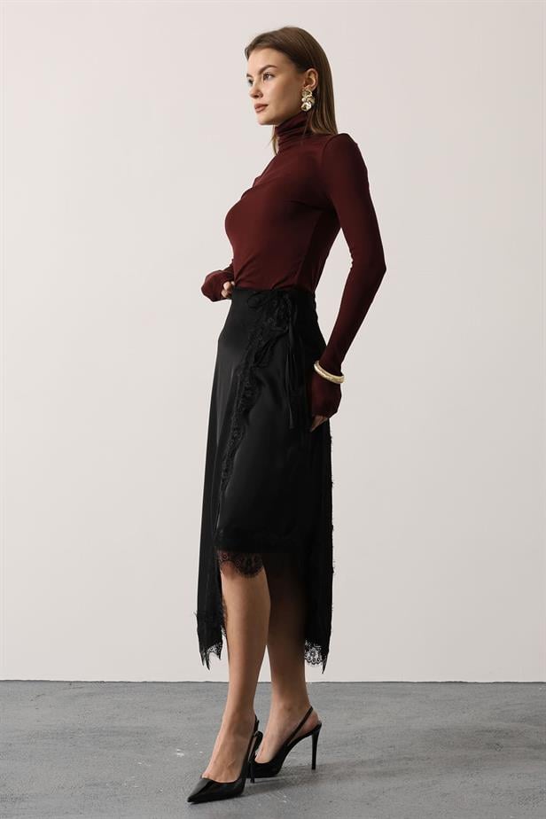 RYN LACE-TRIMMED SATIN SKIRT - Black - Heerhugowaard