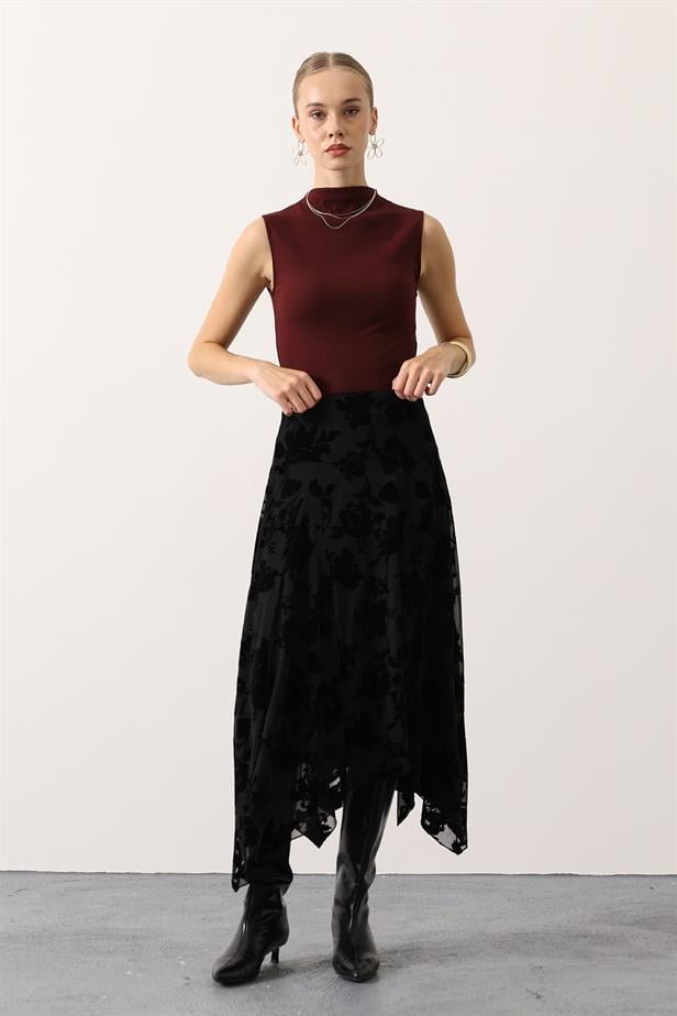 RYN DOKULU ASİMETRİK ETEK - Siyah - Tilburg