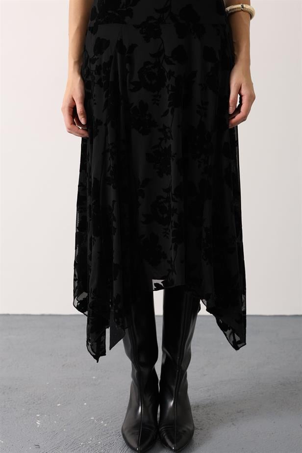 RYN DOKULU ASİMETRİK ETEK - Siyah - Tilburg