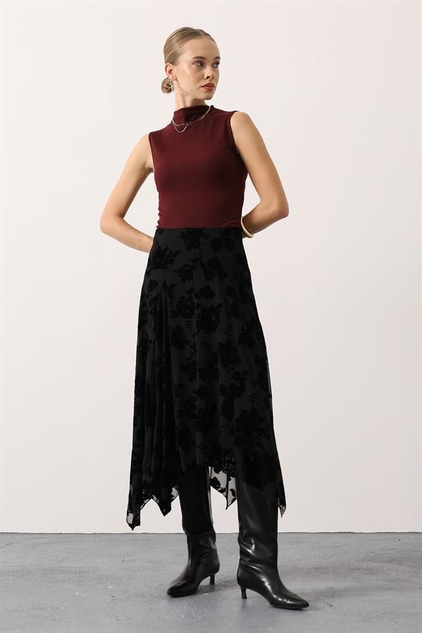 RYN DOKULU ASİMETRİK ETEK - Siyah - Tilburg