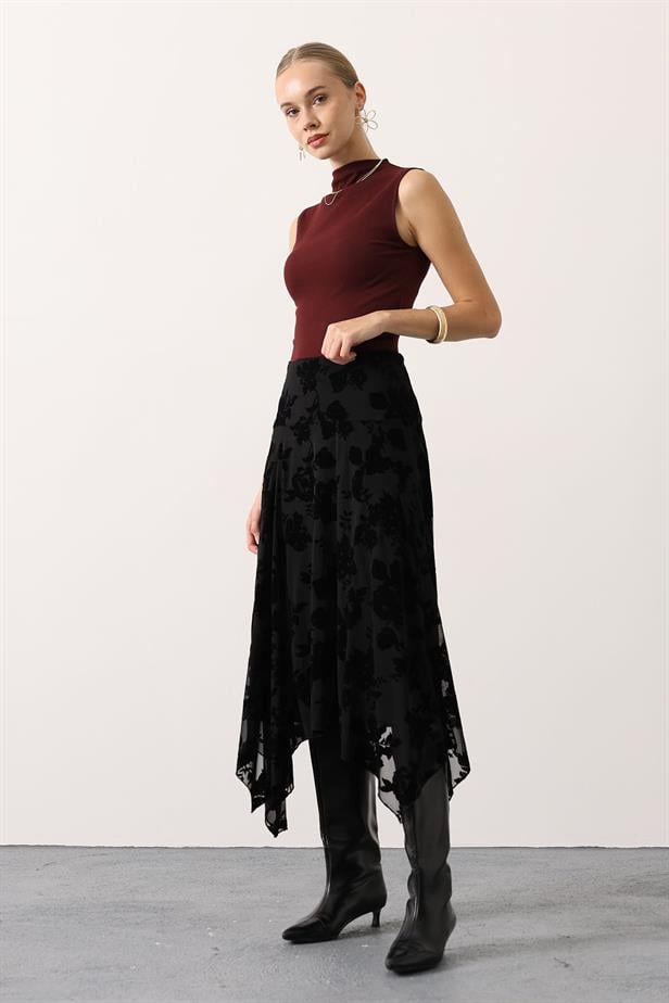 RYN DOKULU ASİMETRİK ETEK - Siyah - Tilburg