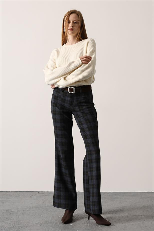RYN EKOSE DESEN KEMERLİ PANTOLON - Lacivert - Manhattan Beach