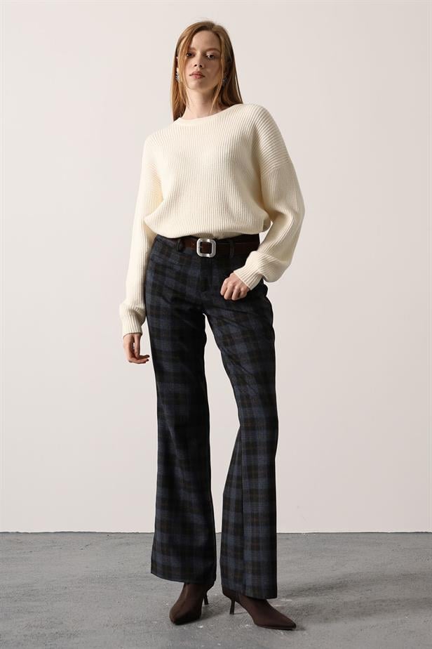 RYN EKOSE DESEN KEMERLİ PANTOLON - Lacivert - Manhattan Beach