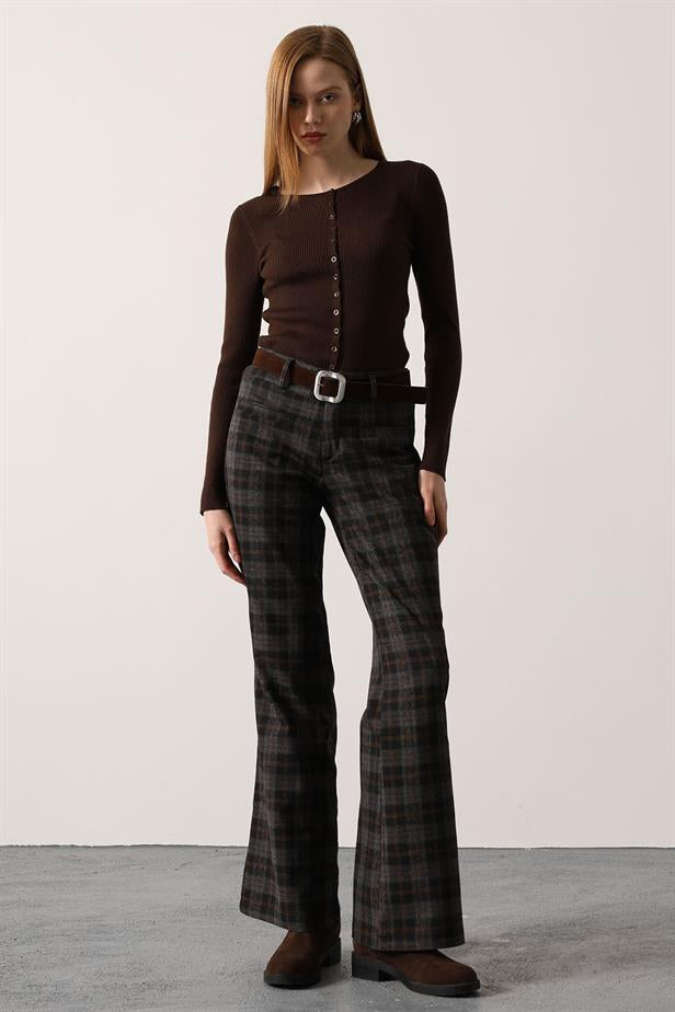 RYN EKOSE DESEN KEMERLİ PANTOLON - Siyah - Cambridge