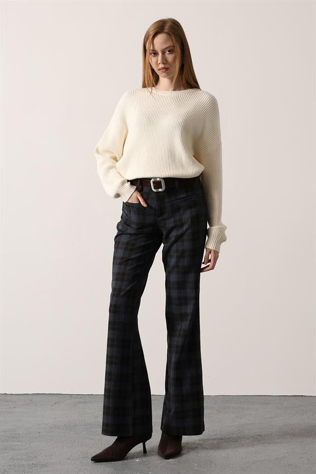 RYN EKOSE DESEN KEMERLİ PANTOLON - Lacivert - Manhattan Beach
