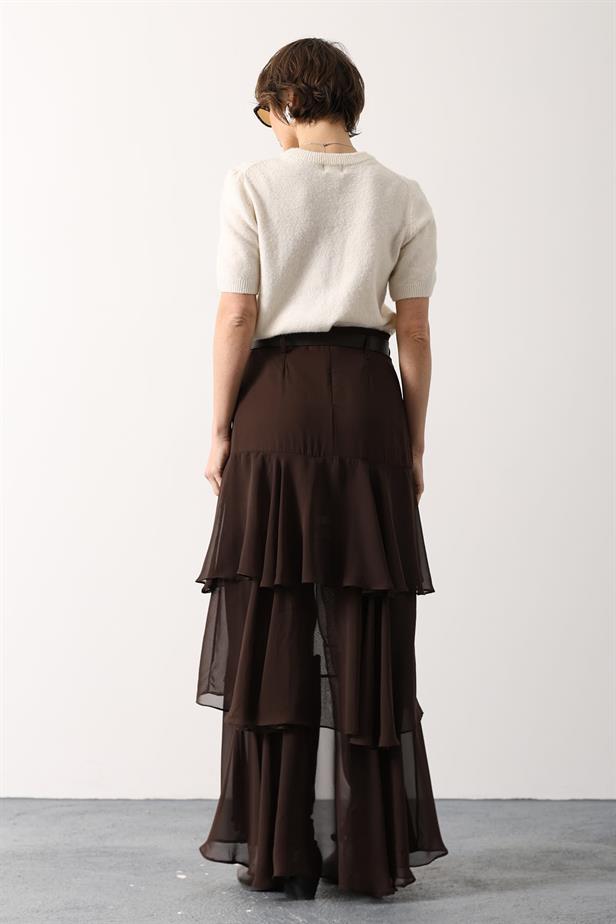 RYN RUFFLE CHIFFON SKIRT - Brown - Covilhã