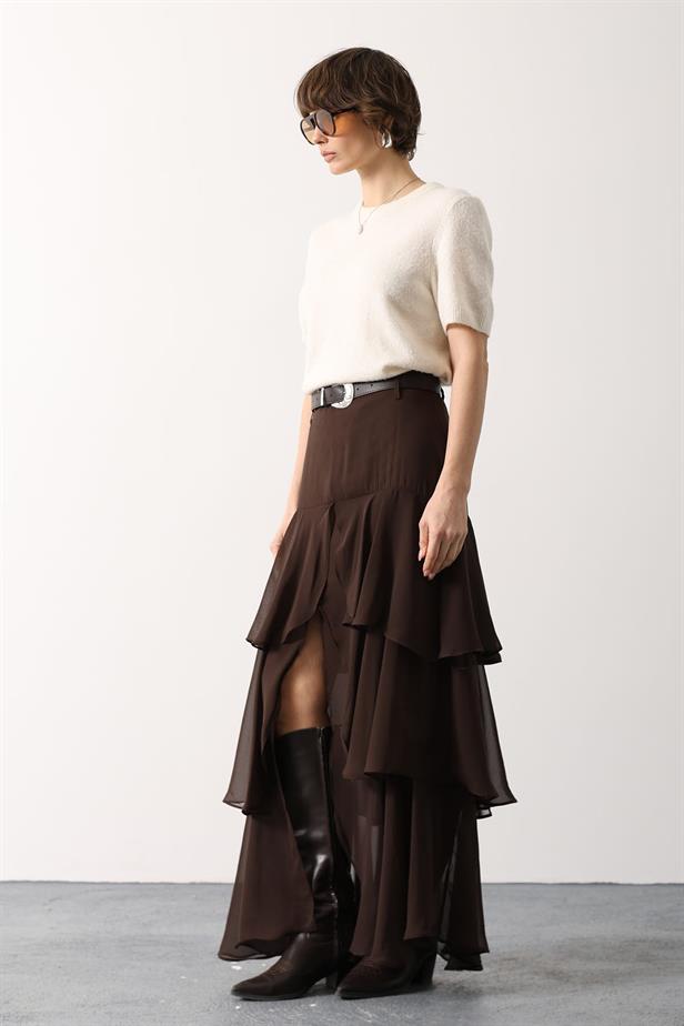 RYN RUFFLE CHIFFON SKIRT - Brown - Covilhã