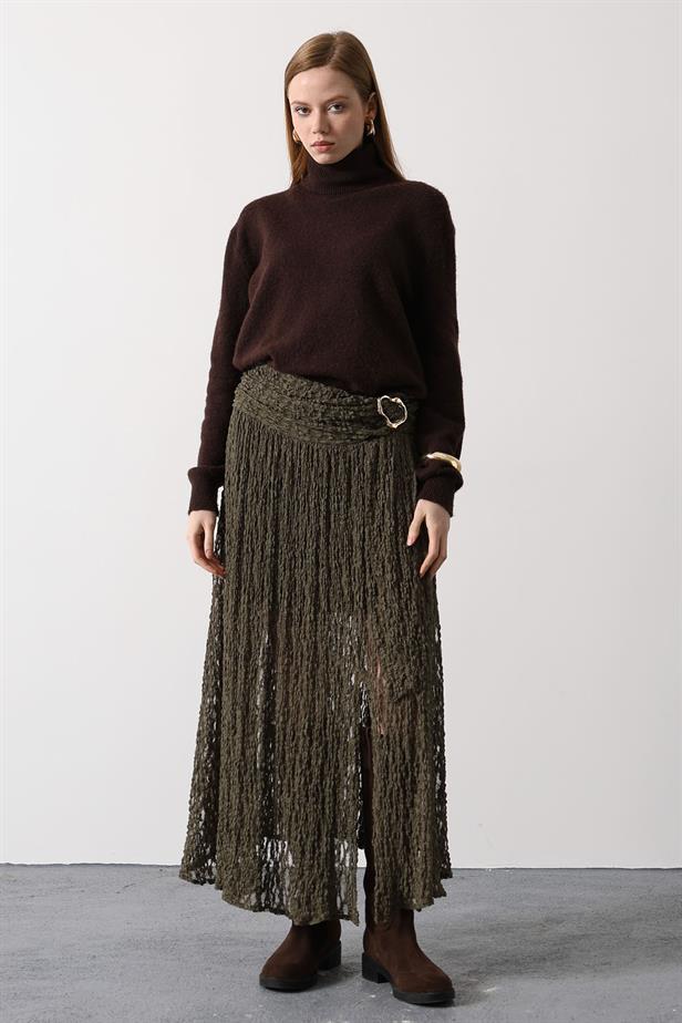 RYN GOLD DETAYLI DANTELLİ ETEK - Haki - London