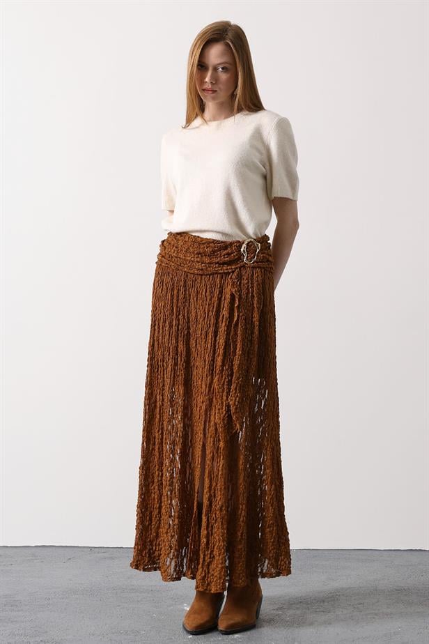 RYN GOLD DETAYLI DANTELLİ ETEK - Hardal - Leer