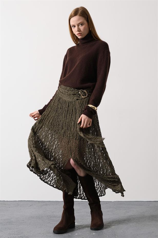 RYN GOLD DETAYLI DANTELLİ ETEK - Haki - London