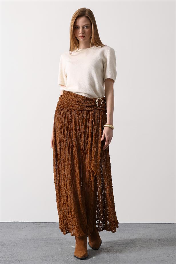 RYN GOLD DETAYLI DANTELLİ ETEK - Hardal - Leer