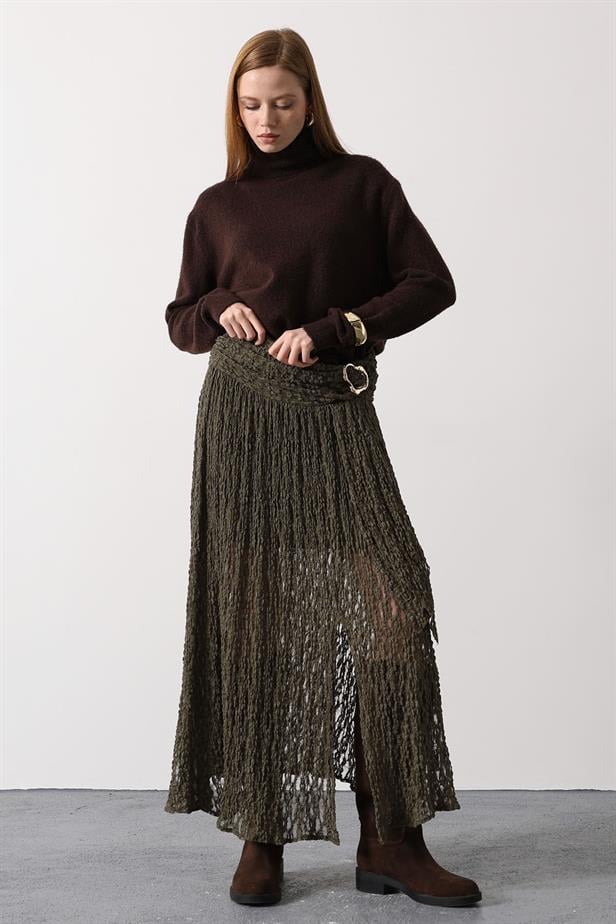 RYN GOLD DETAYLI DANTELLİ ETEK - Haki - London