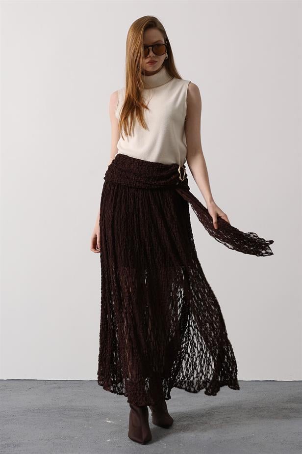 RYN GOLD DETAYLI DANTELLİ ETEK - Kahve - Finchley