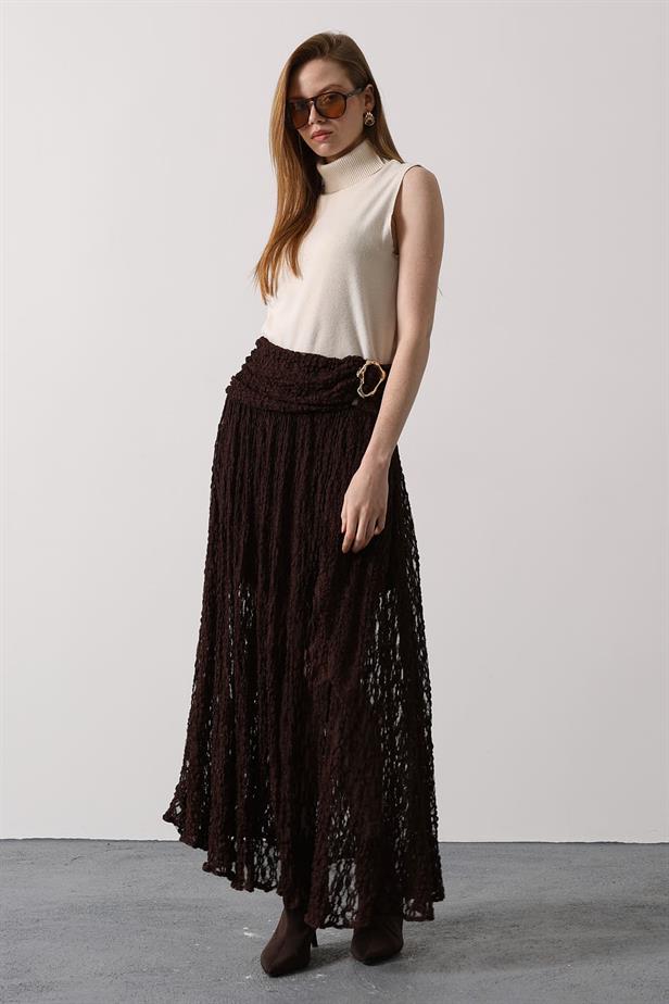 RYN GOLD DETAYLI DANTELLİ ETEK - Kahve - Finchley