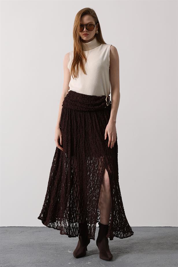 RYN GOLD DETAYLI DANTELLİ ETEK - Kahve - Finchley