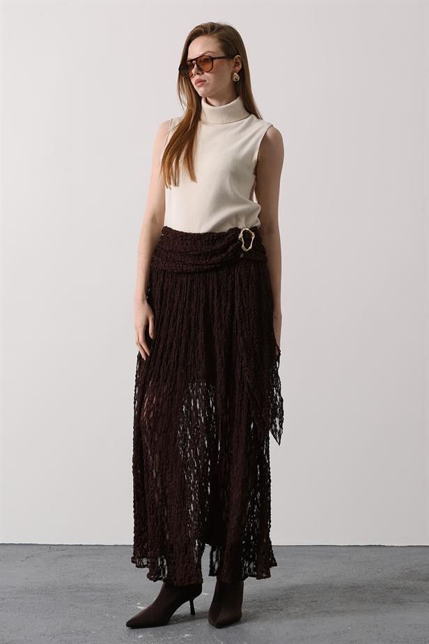 RYN GOLD DETAYLI DANTELLİ ETEK - Kahve - Finchley