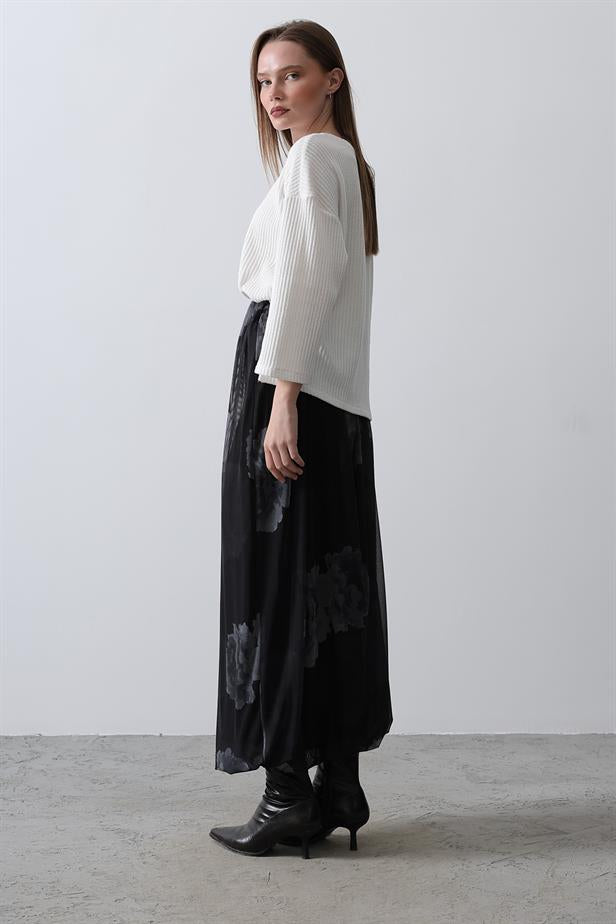 RYN Rose Pattern Tulle Skirt - Gray - Battipaglia