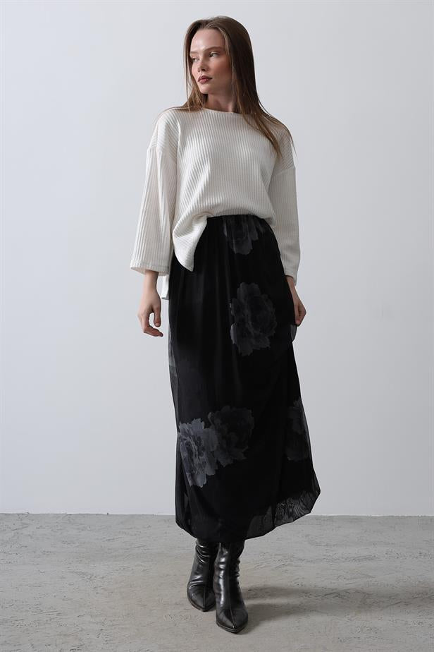 RYN Rose Pattern Tulle Skirt - Gray - Battipaglia