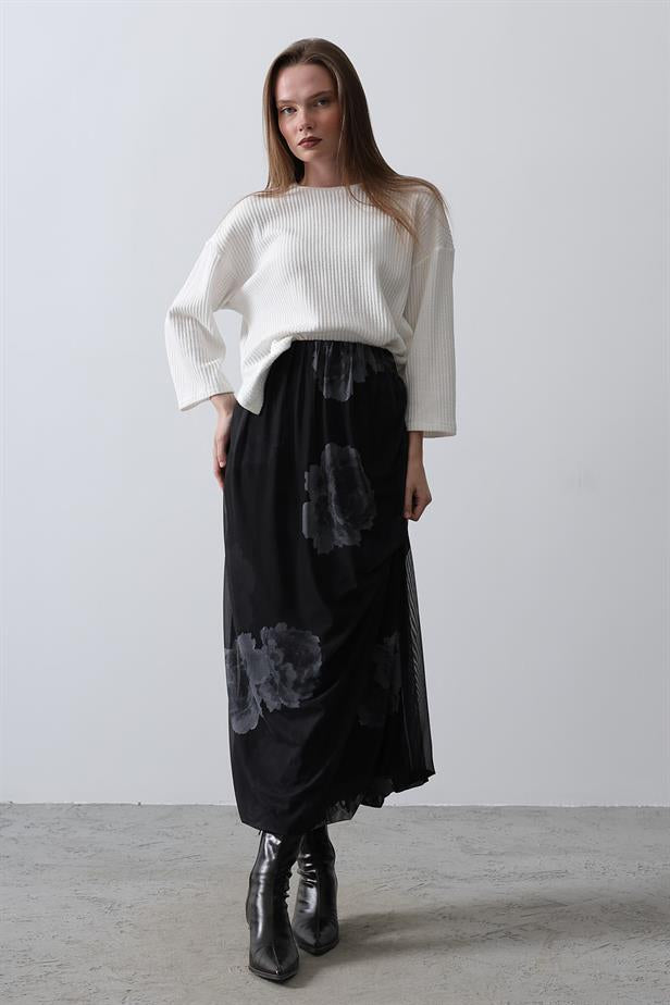 RYN Rose Pattern Tulle Skirt - Gray - Battipaglia