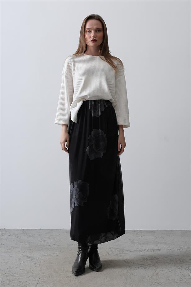 RYN Rose Pattern Tulle Skirt - Gray - Battipaglia