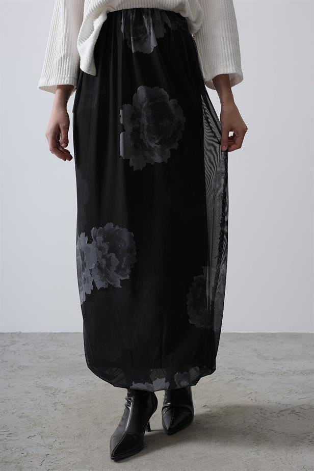 RYN Rose Pattern Tulle Skirt - Gray - Battipaglia