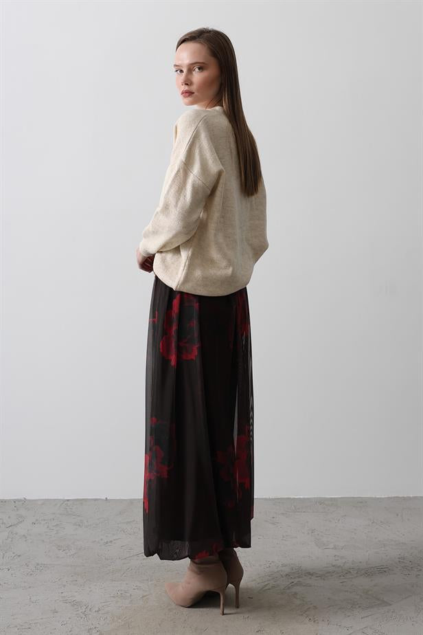 RYN Rose Pattern Tulle Skirt - Red - Melitopol