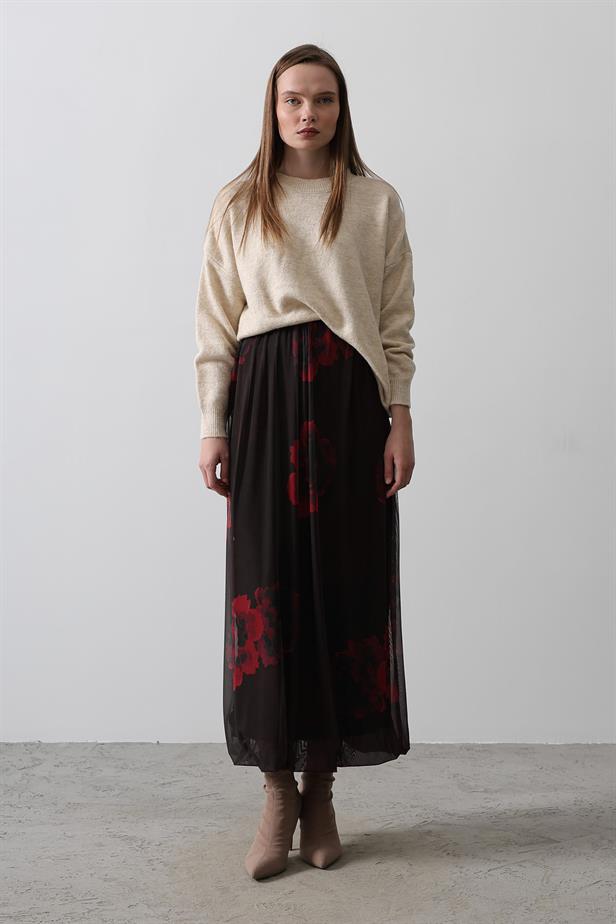 RYN Rose Pattern Tulle Skirt - Red - Melitopol