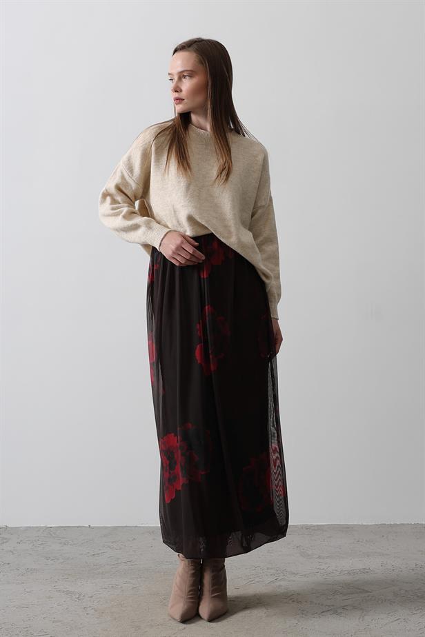 RYN Rose Pattern Tulle Skirt - Red - Melitopol
