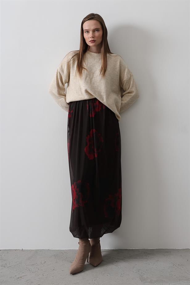 RYN Rose Pattern Tulle Skirt - Red - Melitopol