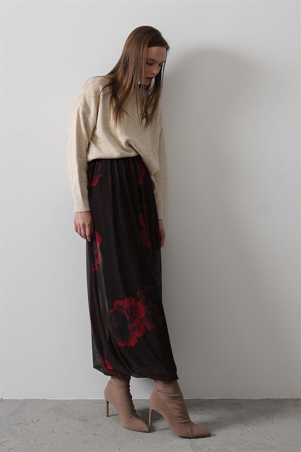 RYN Rose Pattern Tulle Skirt - Red - Melitopol