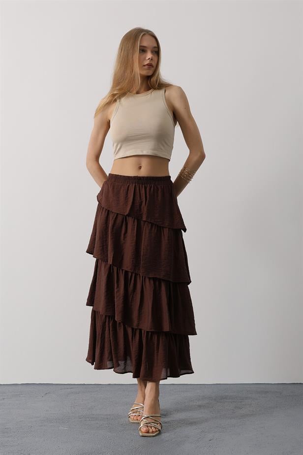 RYN Layered Cut Long Skirt - Brown - Jefferson City