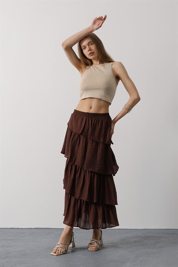 RYN Layered Cut Long Skirt - Brown - Jefferson City