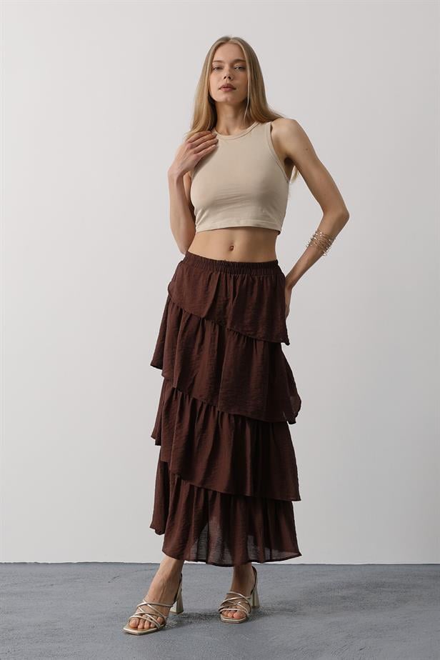 RYN Layered Cut Long Skirt - Brown - Jefferson City