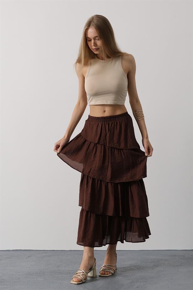 RYN Layered Cut Long Skirt - Brown - Jefferson City