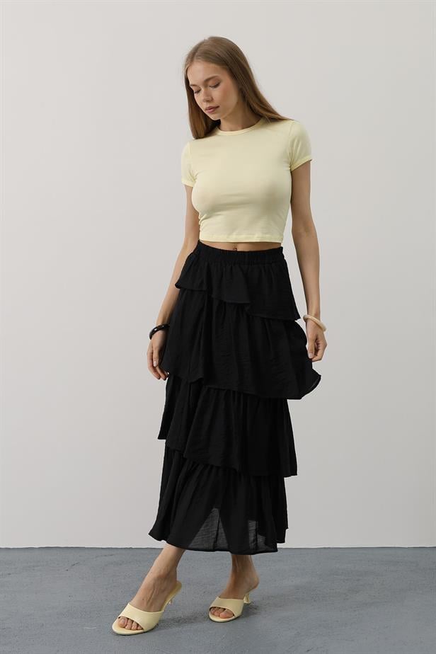 RYN Layered Cut Long Skirt - Black - Nampa