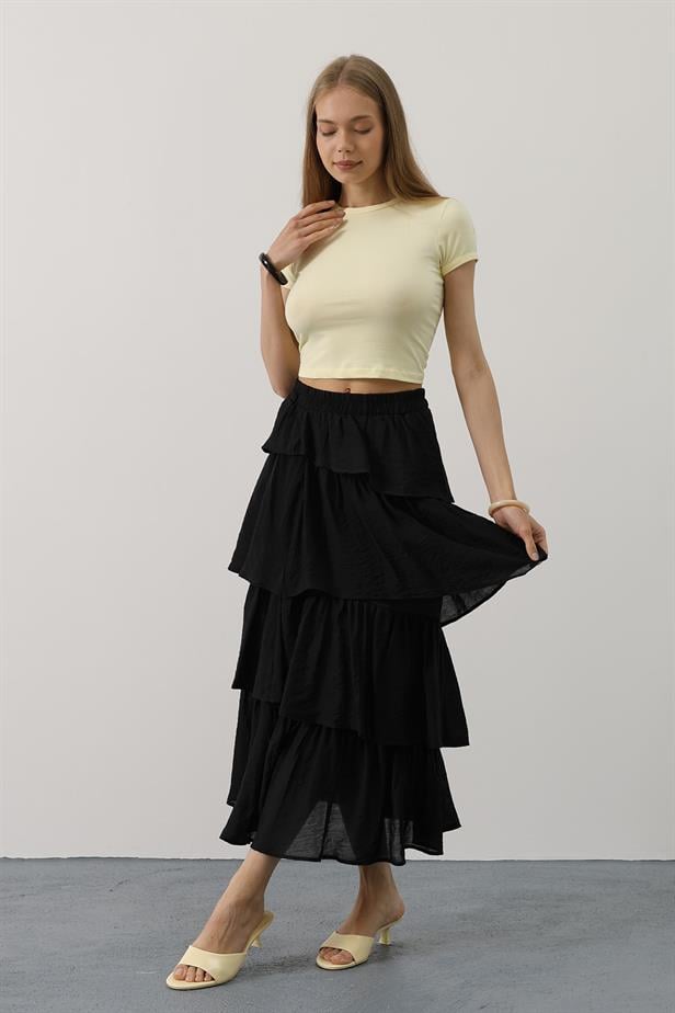 RYN Layered Cut Long Skirt - Black - Nampa