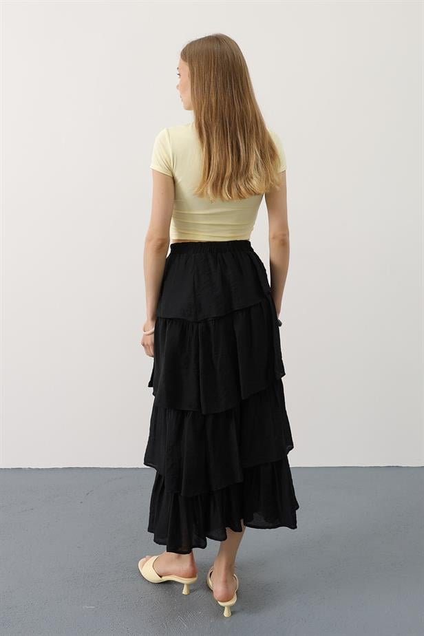 RYN Layered Cut Long Skirt - Black - Nampa