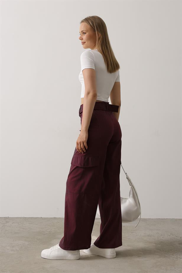 RYN Belted Cargo Pants - Burgundy - Wallasey