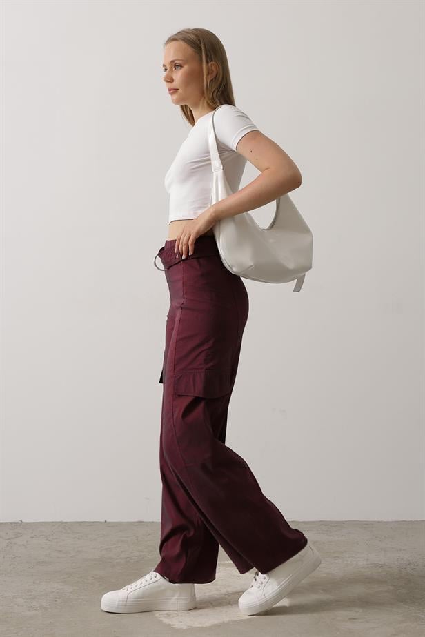 RYN Belted Cargo Pants - Burgundy - Wallasey