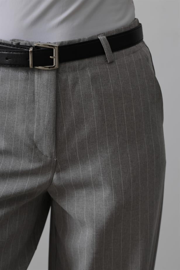 RYN Belted Palazzo Pants - Gray-White - West Sacramento