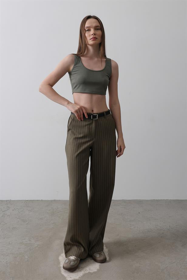RYN Belted Palazzo Pants - Khaki-White - Cottbus