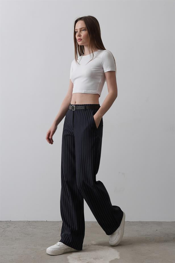 RYN Belted Palazzo Pants - Navy-White - Toledo