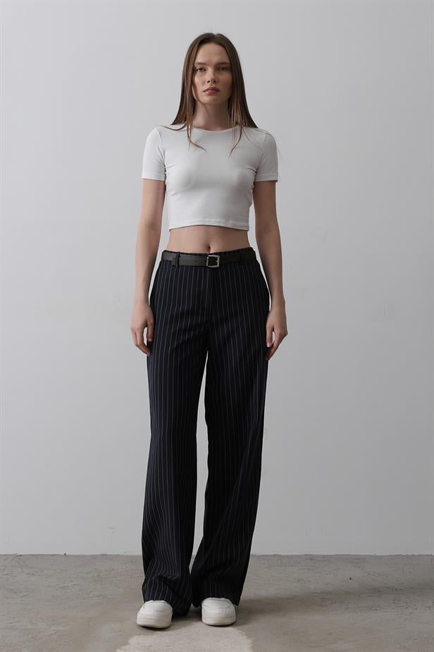 RYN Belted Palazzo Pants - Navy-White - Toledo